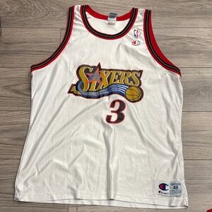 Iverson Champion White Red Trim Philadelphia Sixers #3 Jersey Size 48